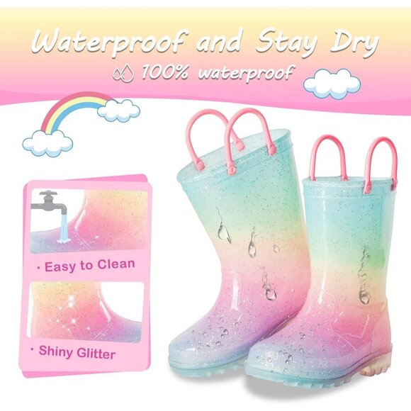 Kids Toddler Rain Boot Pink Gradient Polyvinyl Light Up Waterproof Patterns - Picture 3 of 6